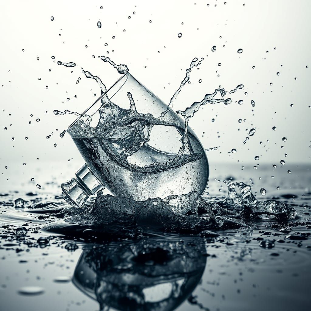 Hyperrealistic Water Glass Spill: Cinematic Digital Art