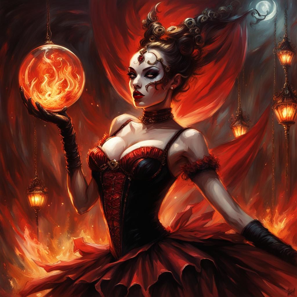 Creepy Ballerina Demon in Surreal Circus