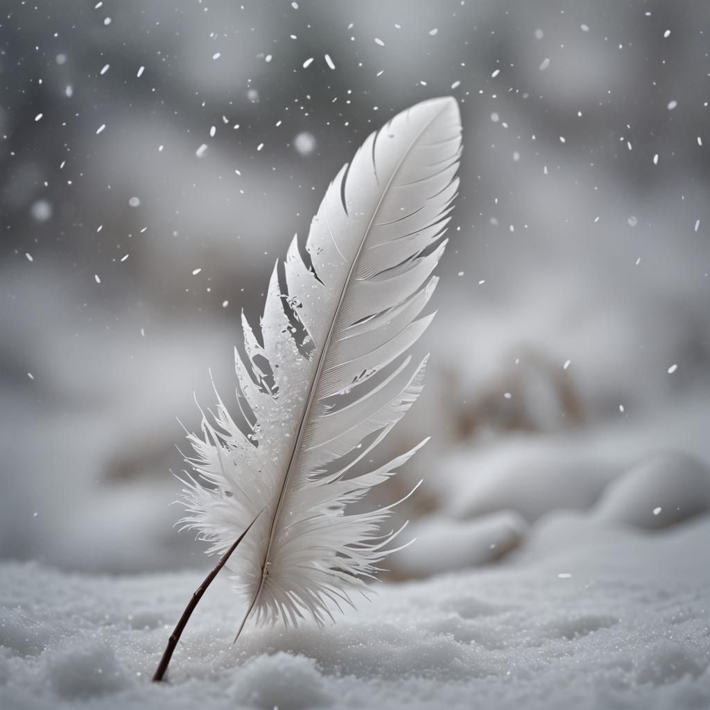 Feather's Descent: A Winter Wonderland Macro Image