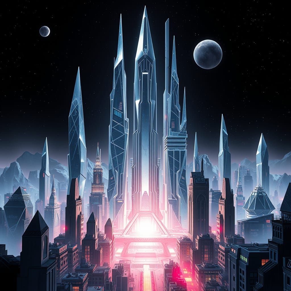 A Futuristic City in Space, Radiating Platinum Light