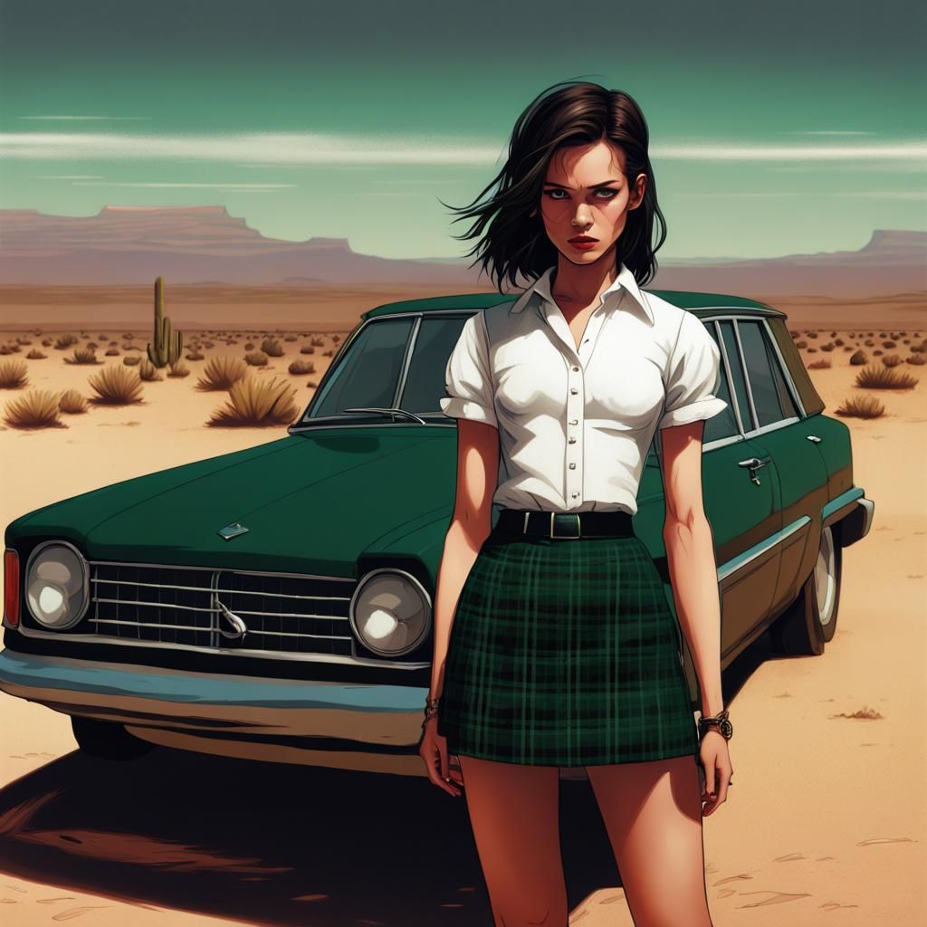 Young Woman on Desert Road, Digital Art
