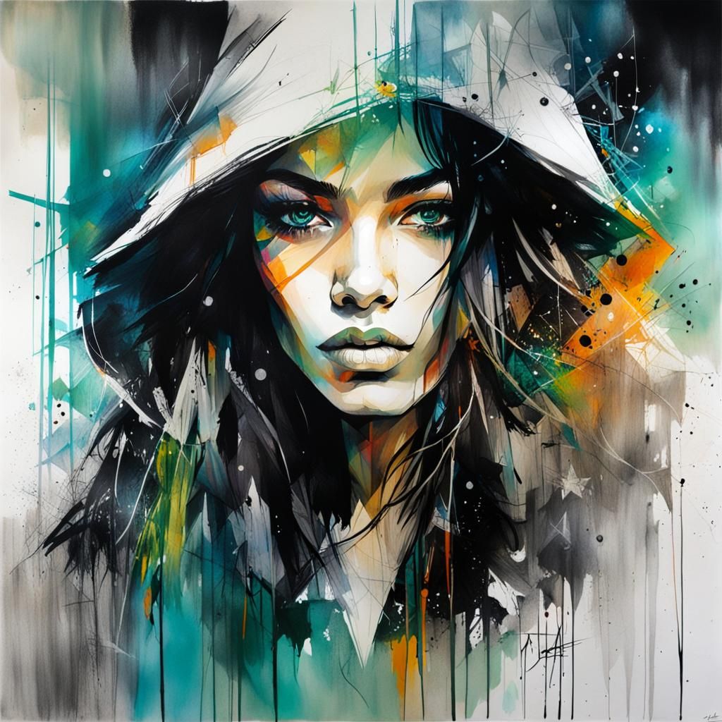 Expressive Portrait in Watercolor and Graffiti Style