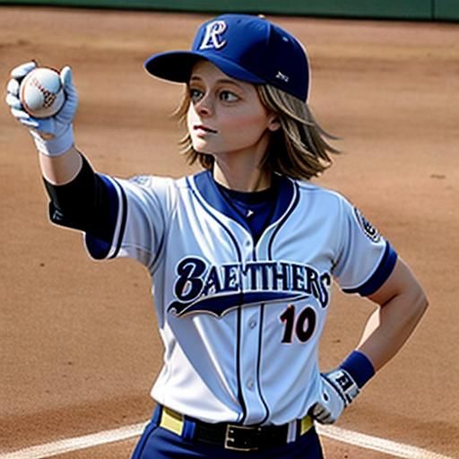 Jodie Foster Playing Baseball in Uniform