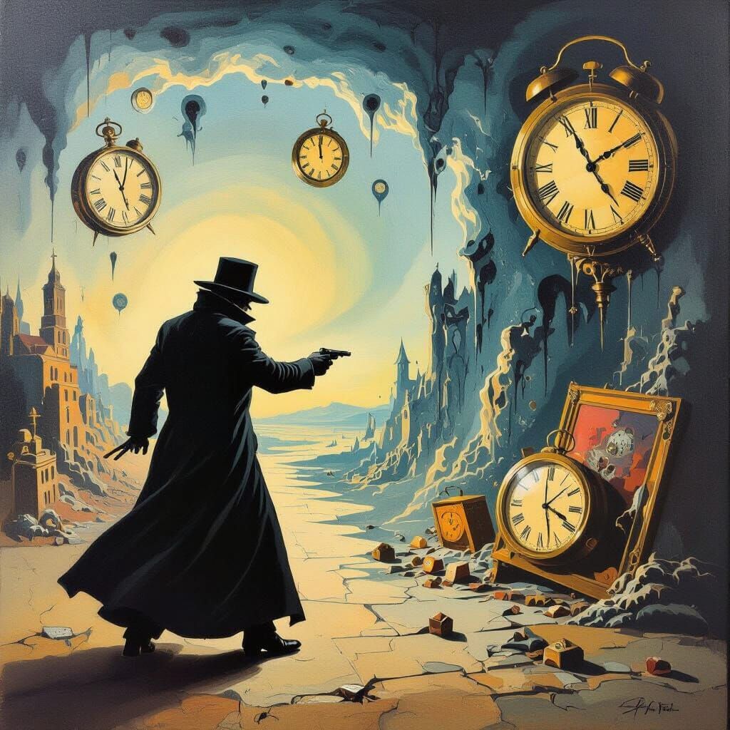 Surreal Heist in Dreamlike Salvador Dali Landscape