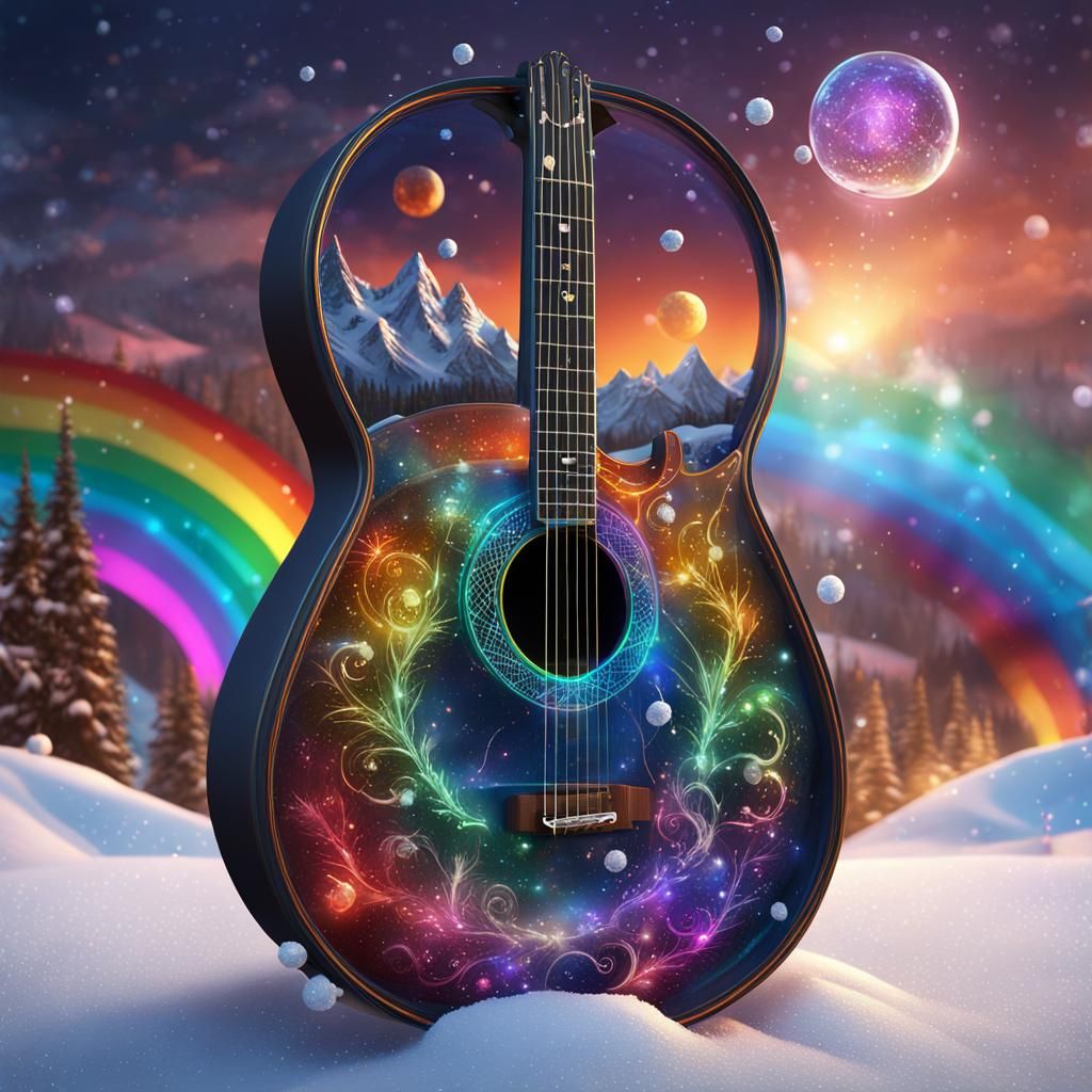 Dreamcatcher, Guitar, Rainbow, and Snow Globe Art