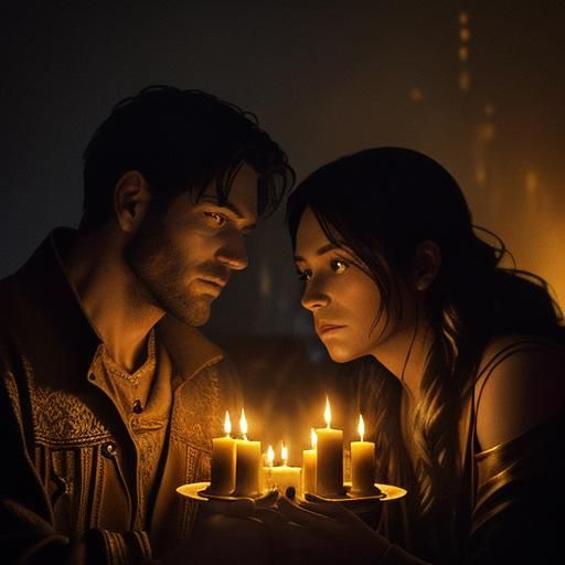 Intimate Candlelit Conversation in Hyperrealistic Digital Ar...