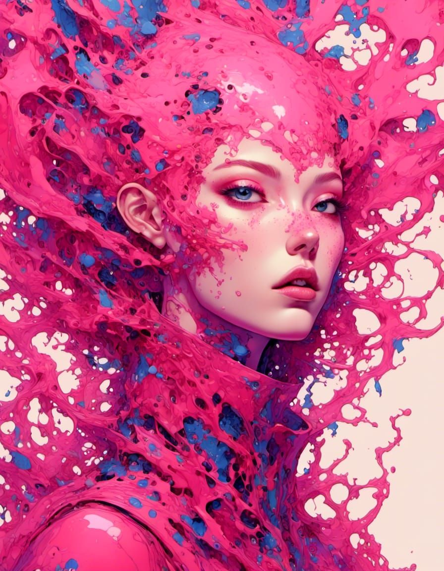 Neon Cyberpunk Vampire Woman with Pink Hair