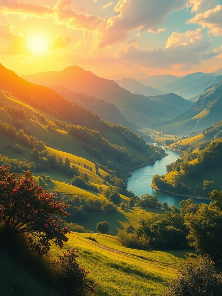 Pastoral Renaissance Scene with Synthwave Colors