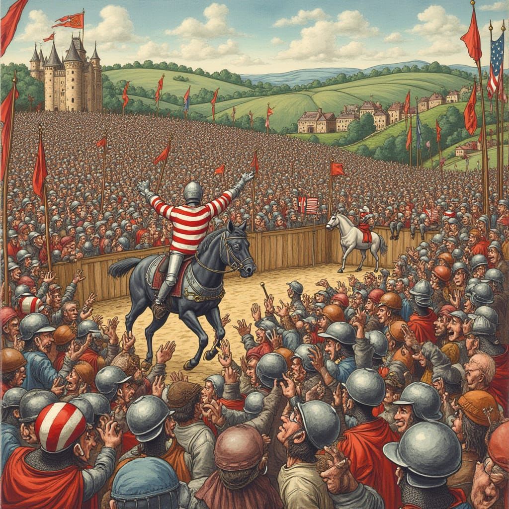 Medieval Jousting Tournament Scene in Whimsical Style