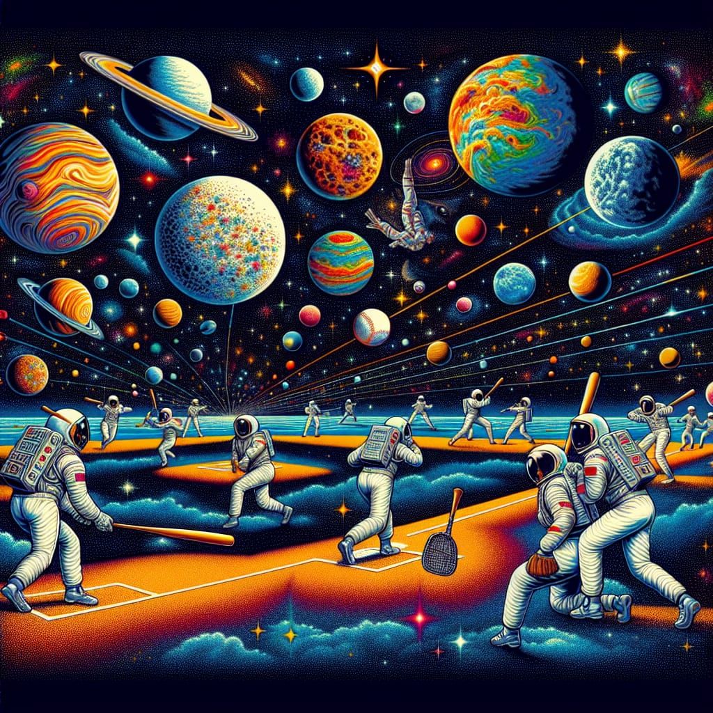 Astronauts Play Baseball in Space: Psychedelic Art