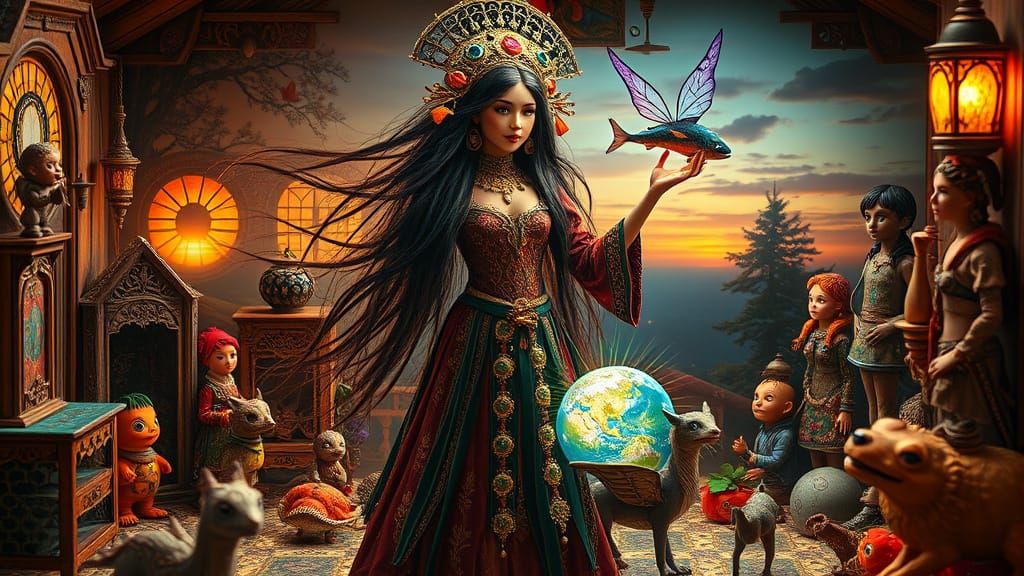 Dervish Goddess Amidst Whimsical Dollhouse Realm in Vibrant ...