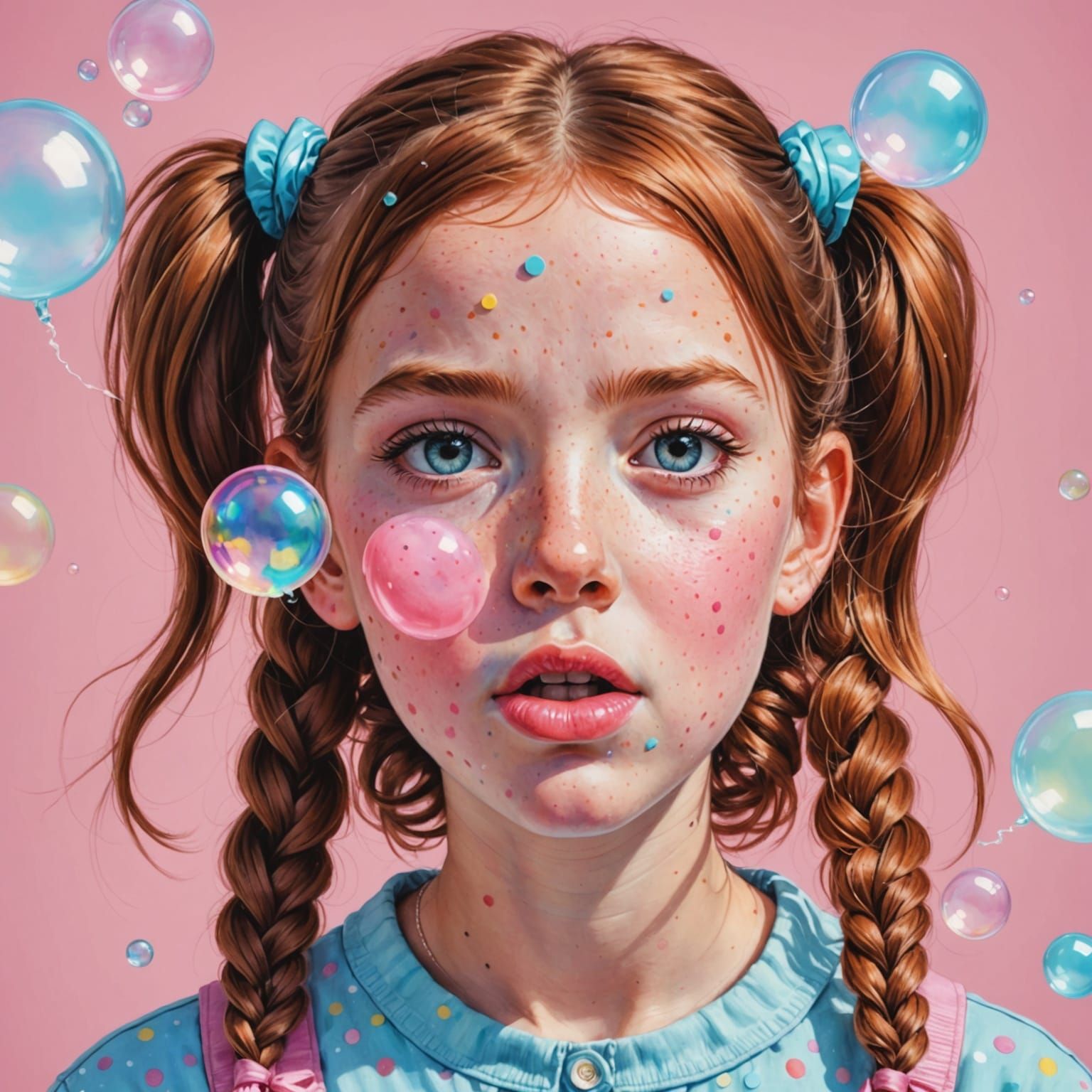 Surreal Pastel Fairytale Girl Chews Bubble Gum