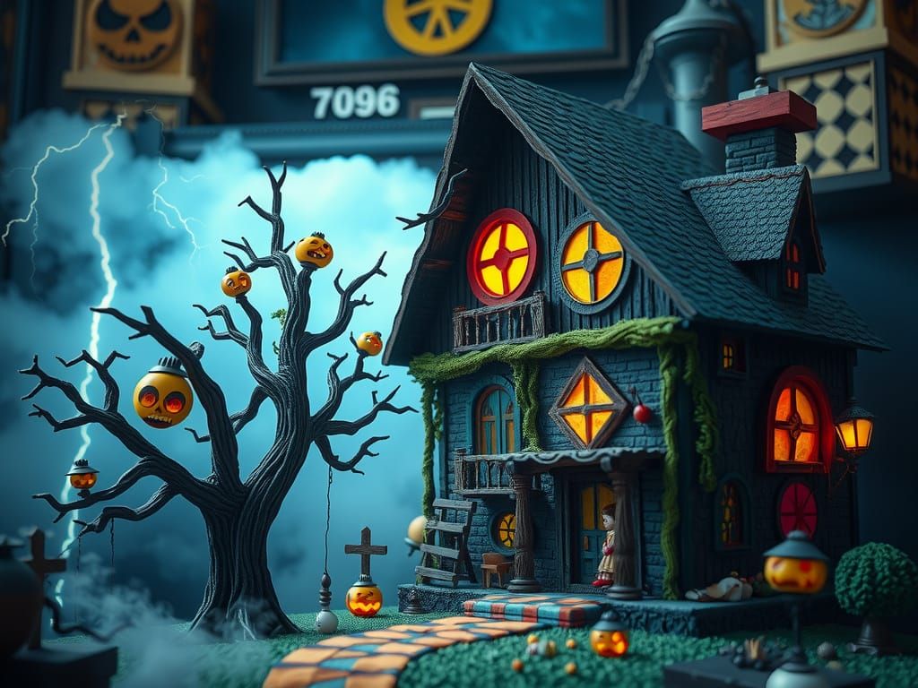 Scared Girl in Haunted House: Surreal Collage