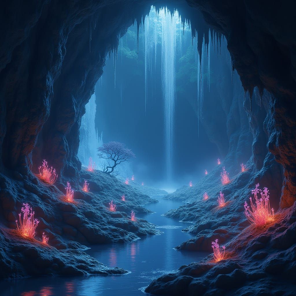 Ethereal Crystal Cave in Hyperrealistic Style