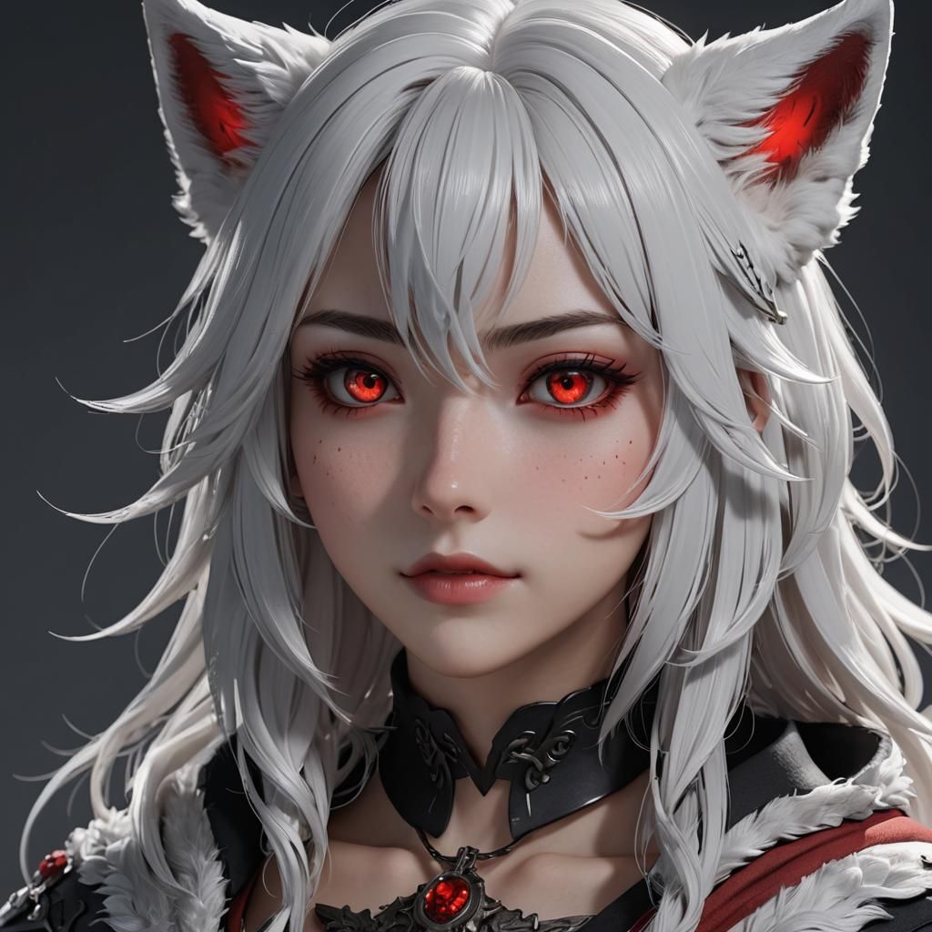Shy Wolf Girl: Detailed 3D Anime Art
