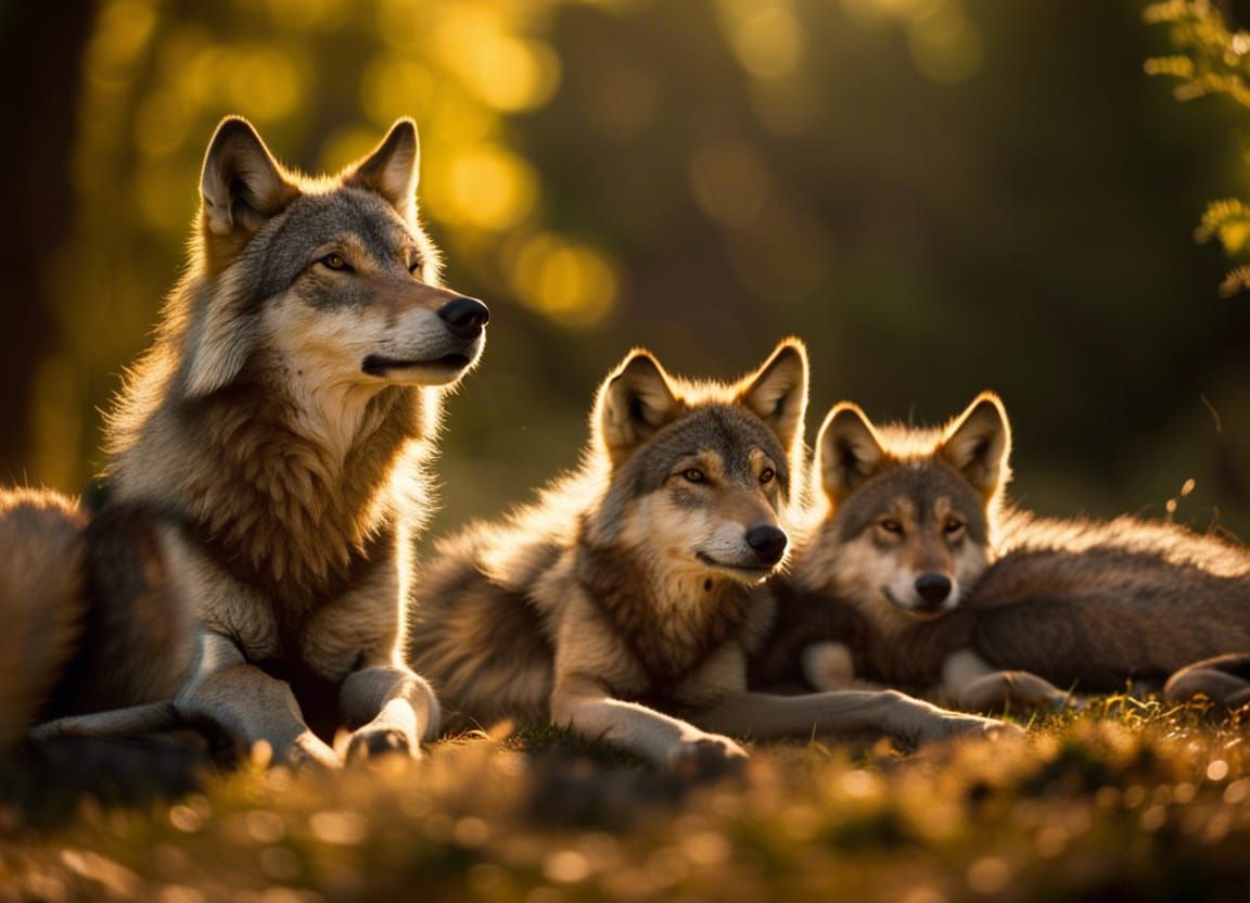 Wolves with Cubs in Sunlight: Professional Photography