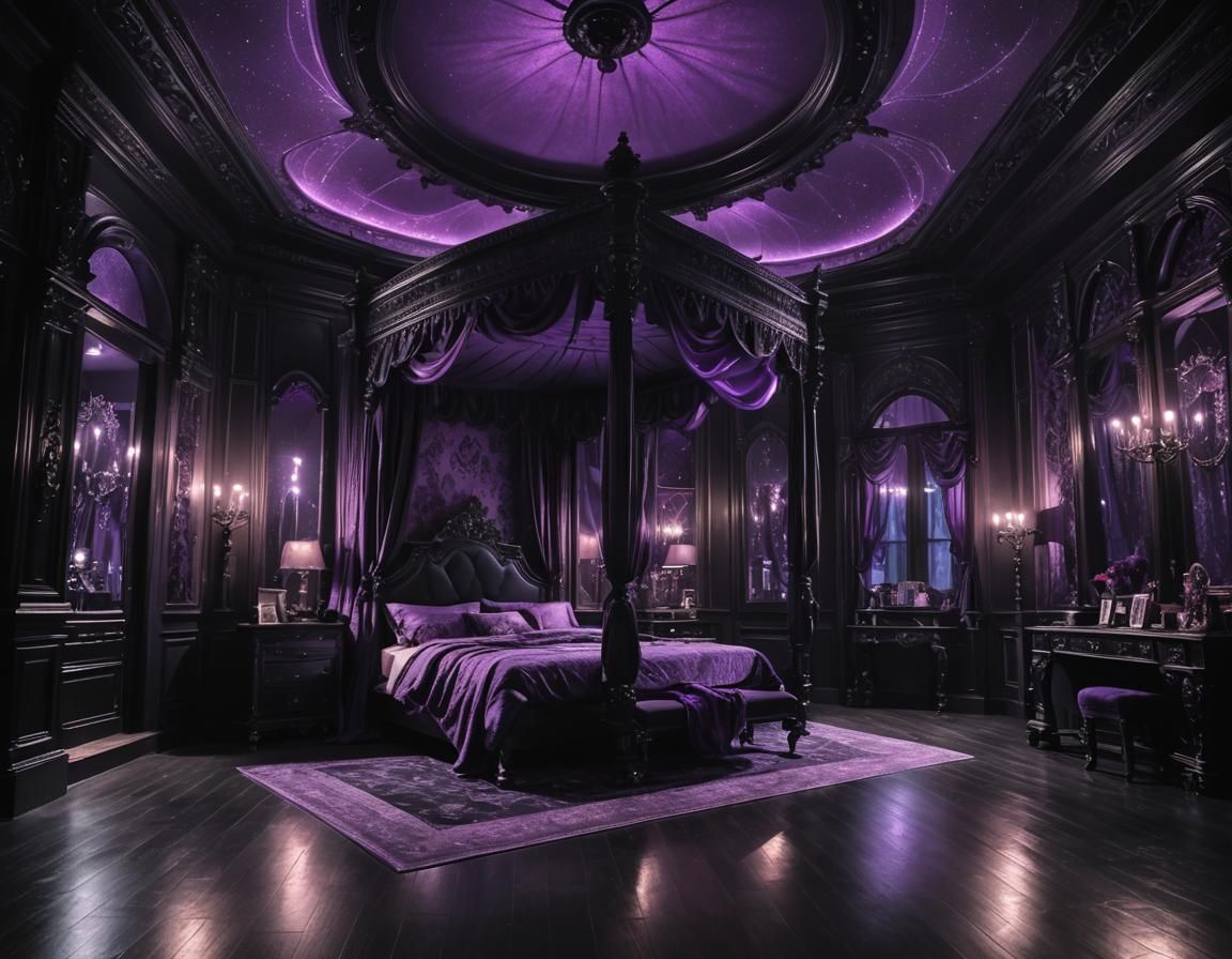 Gothic Master Bedroom with Purple RGB Glow