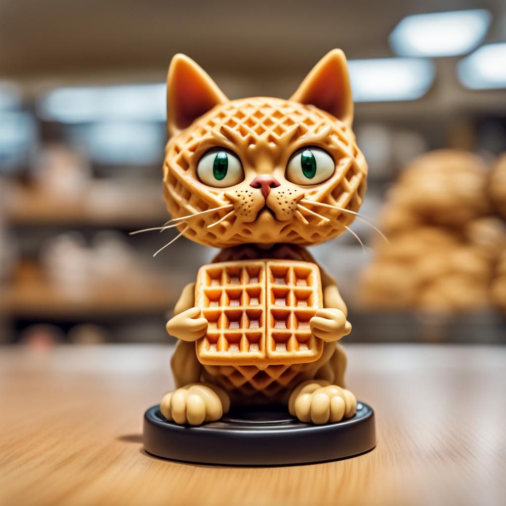 Waffle Cat Bobblehead Figurine in Toy Store