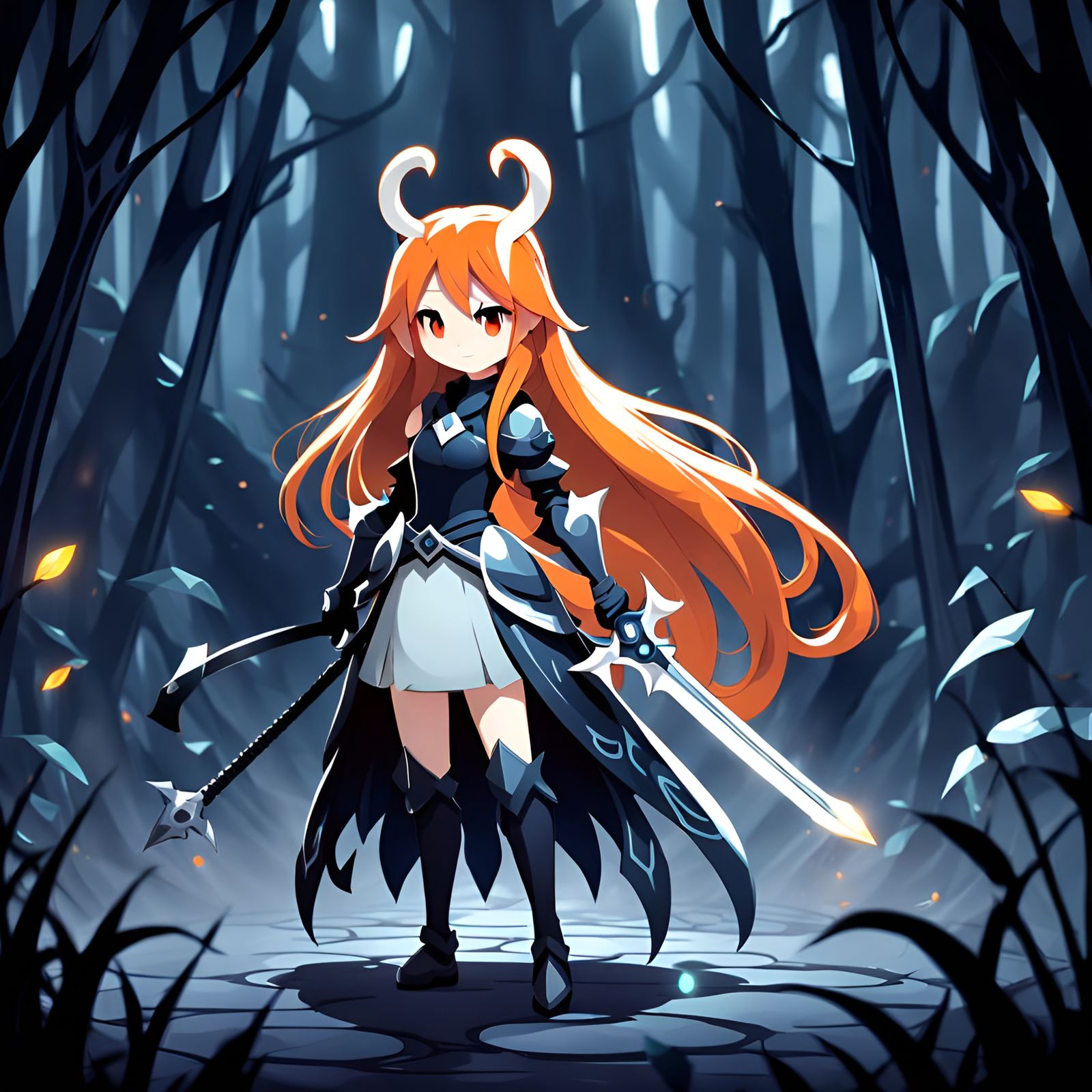 Orange-Haired Girl Swordsman in Hollow Knight Style