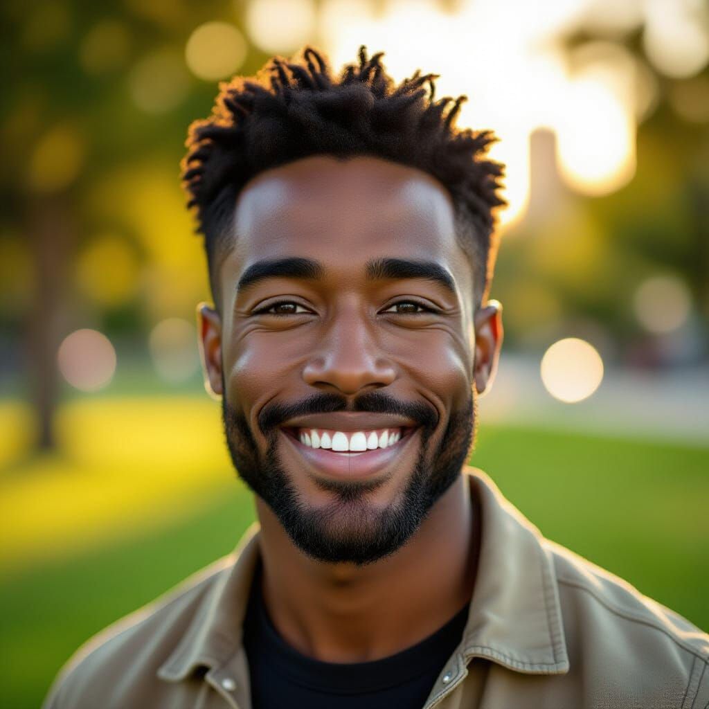 Handsome Black Man in Urban Park at Golden Hour