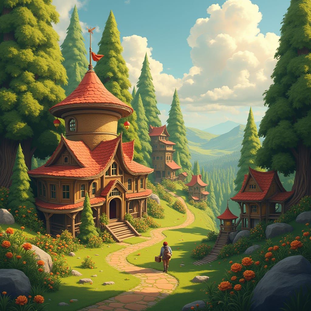 Whimsical Pancake Village in a Fantastical Forest