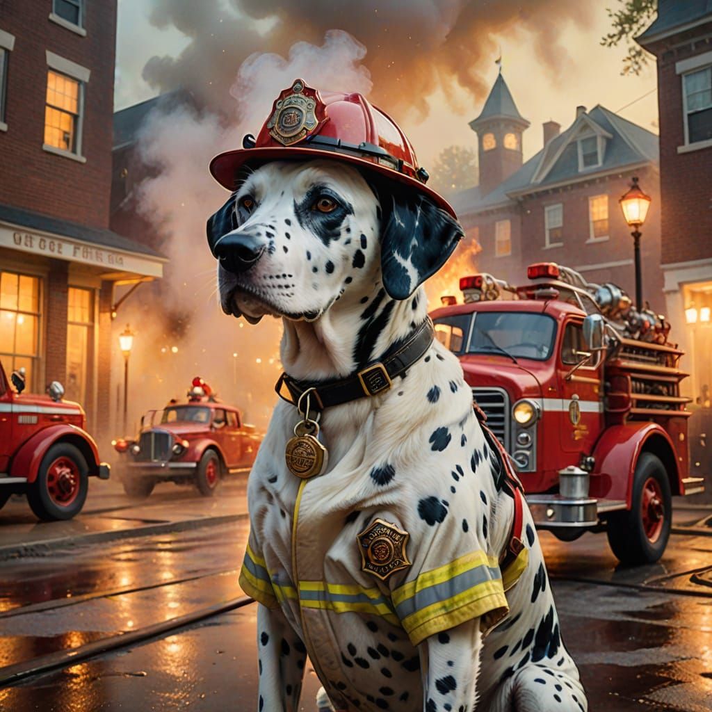 Ethereal Fire Chief in Vintage Fire Truck Scene