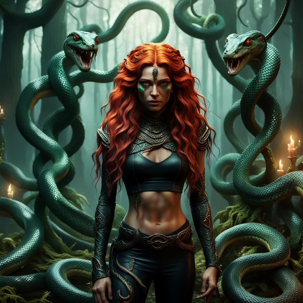 Medusa in Mystical Forest, Fantasy Concept Art
