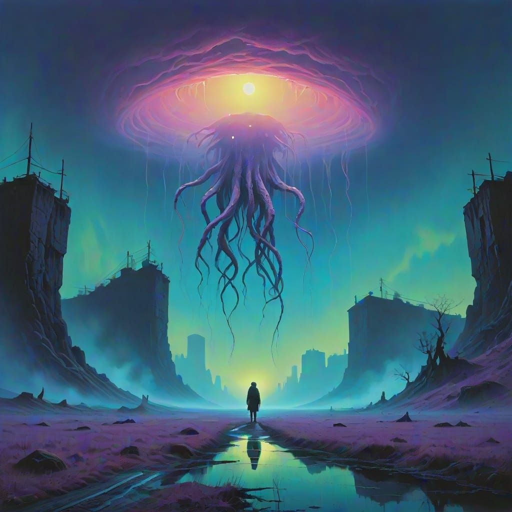 Surreal Aurora Goddess with Swirling Mist and Glowing Filame...