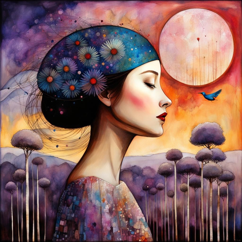 Girl on Windy Hill: Art Brut Digital Illustration