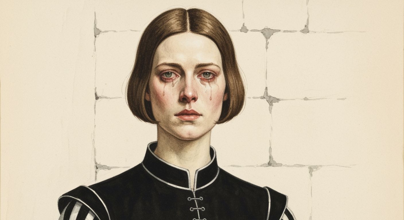 Joan of Arc in Renaissance Attire with Tearful Gaze