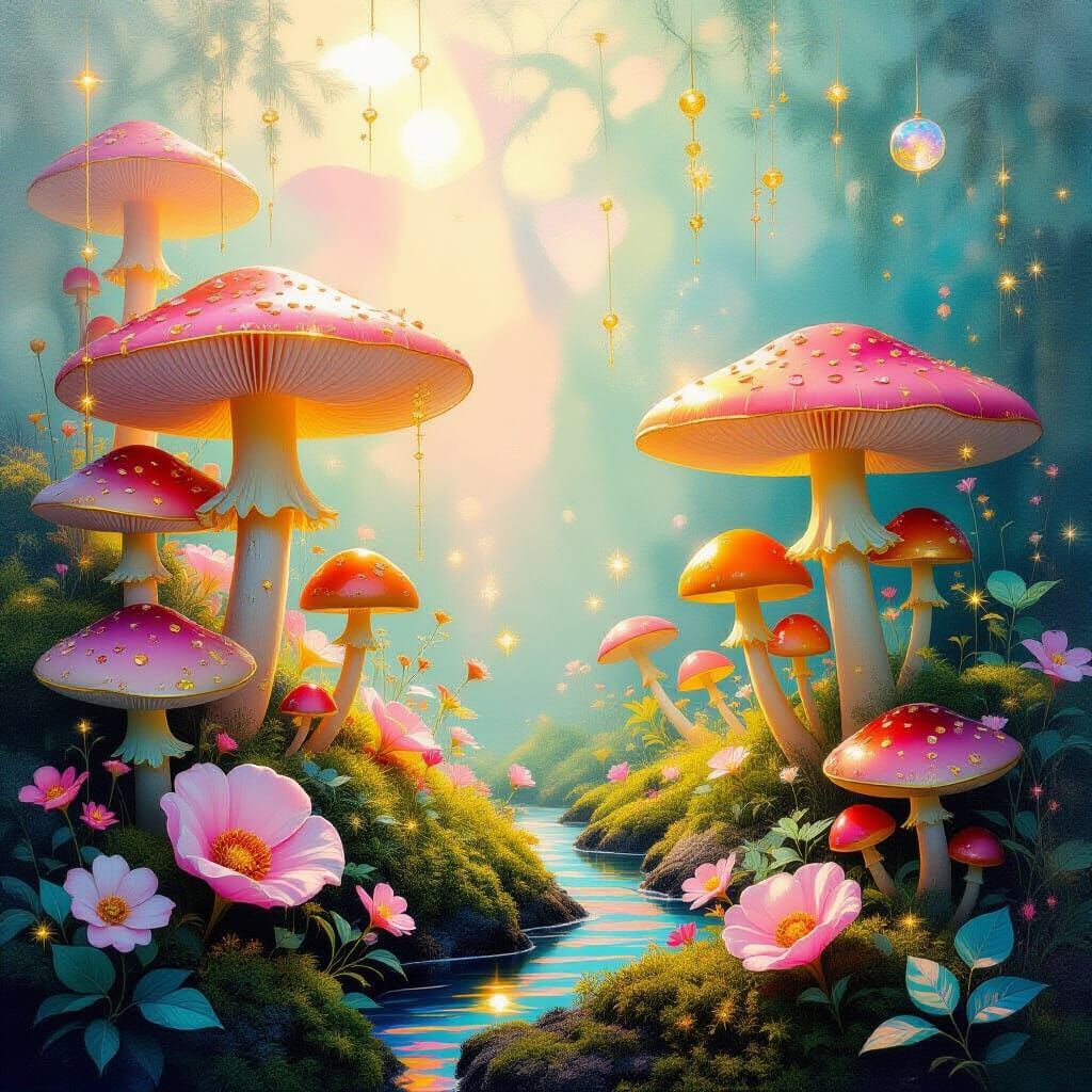Metamodern Fungi Landscape in Radiant Colors