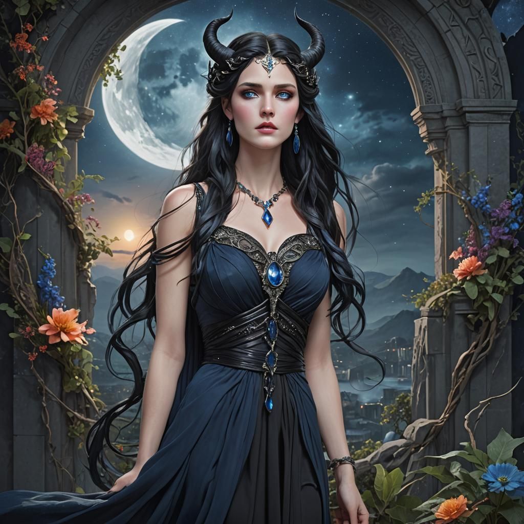 Selene, Moon Goddess in Sky Garden: Digital Art