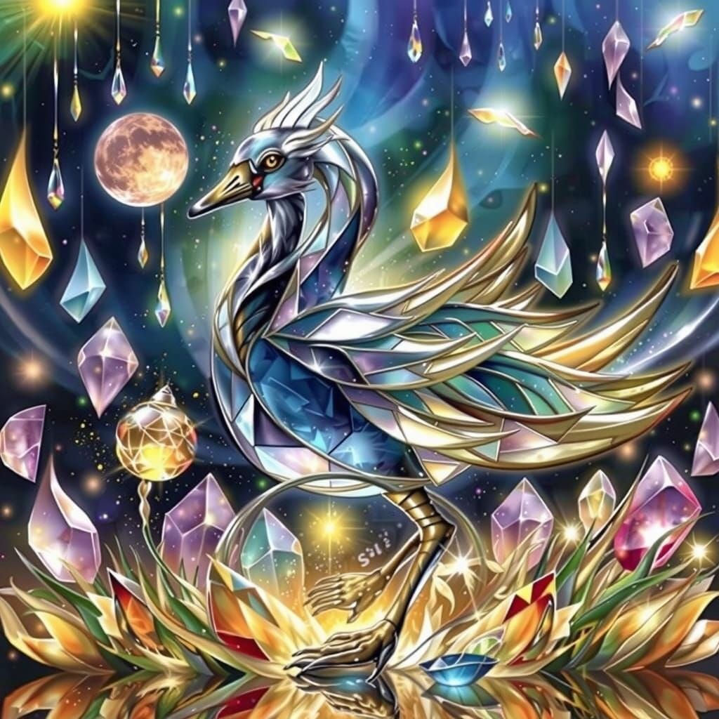 Stained Glass Swan Glides on Lake: Matte Painting