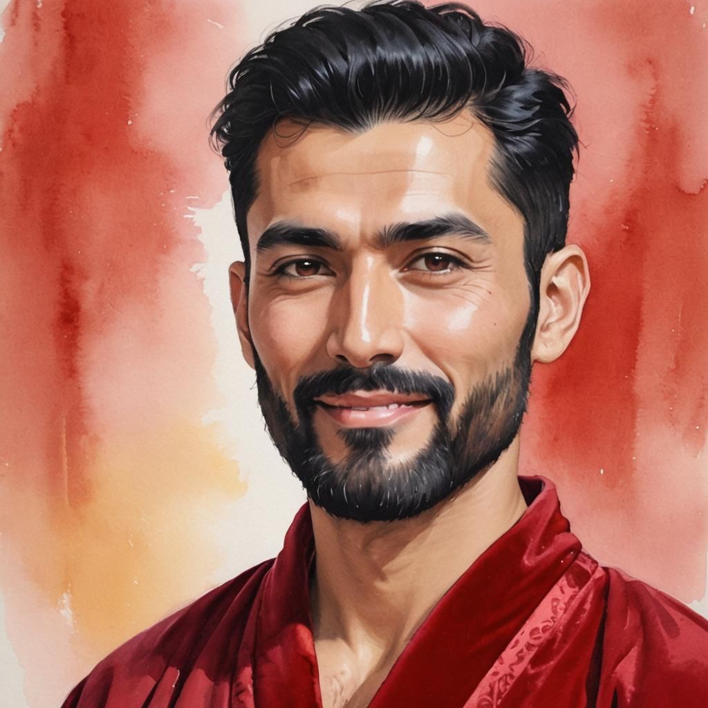 Bearded Man in Red Robe: Expressionist Impasto Painting