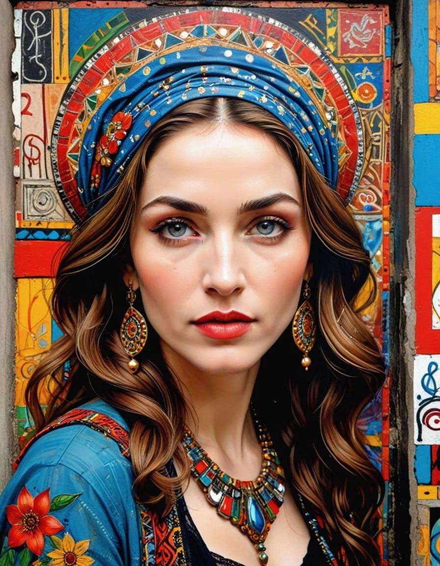 Charismatic Pop Madonna in Vibrant Madhubani Style Graffiti ...