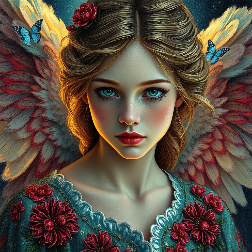 Beautiful Christmas Angel Portrait in Oil Painting Style