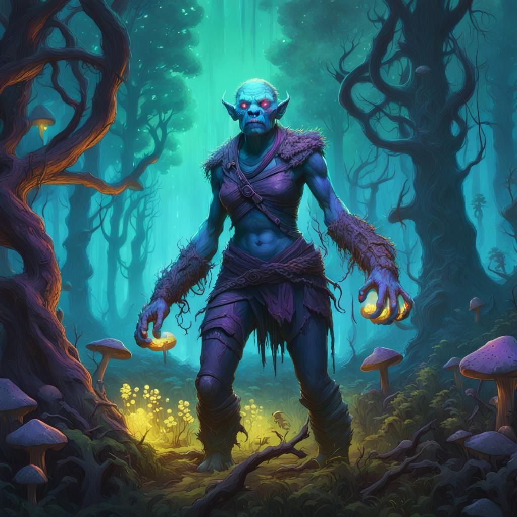 Orc Mutant in Mystical Forest, Matte Painting