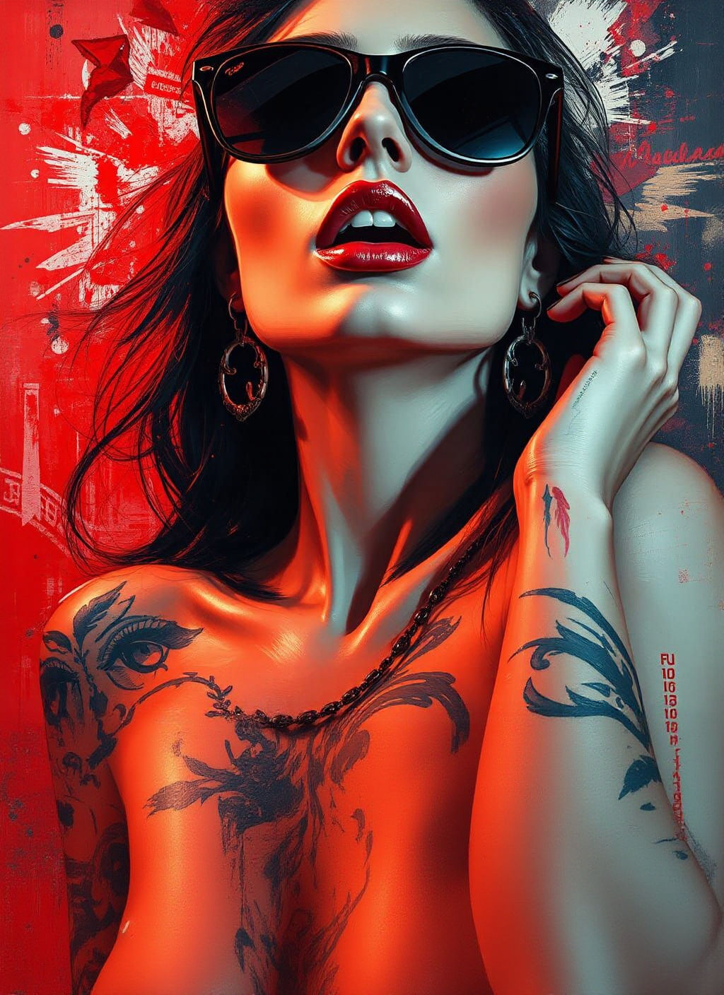 Glamorous Woman with Tattoos in Abstract Expressionism