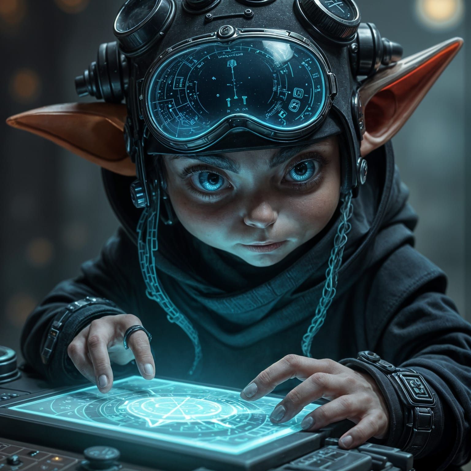 Navigator with Glowing Tattoos and Futuristic Helmet