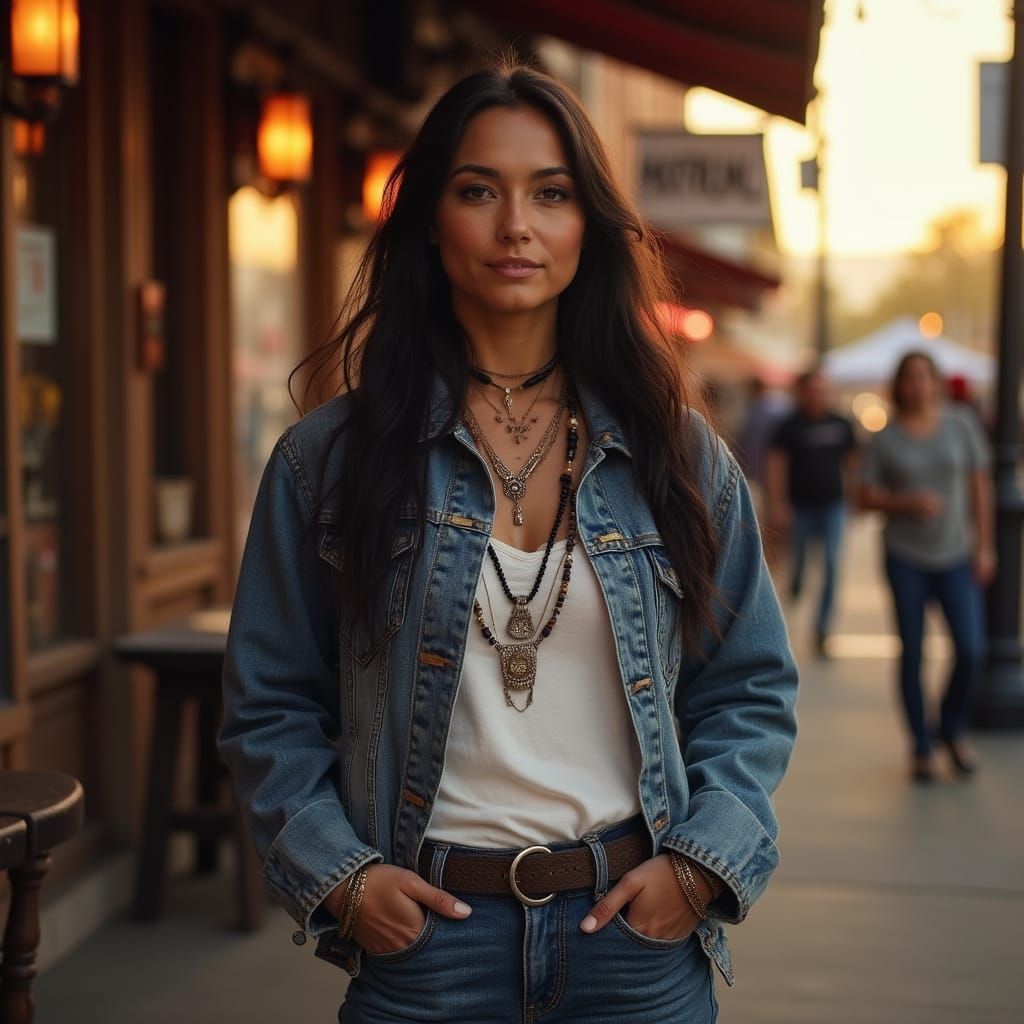 Native American Woman in Golden Hour Light