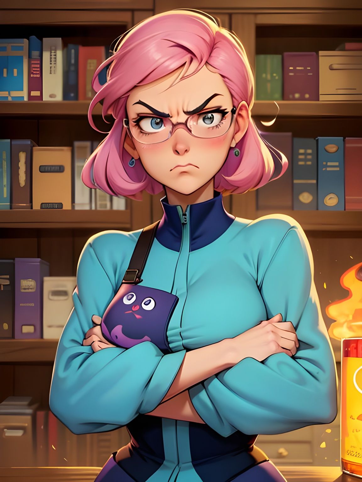 Angry Alchemist in Cartoon Style Lab