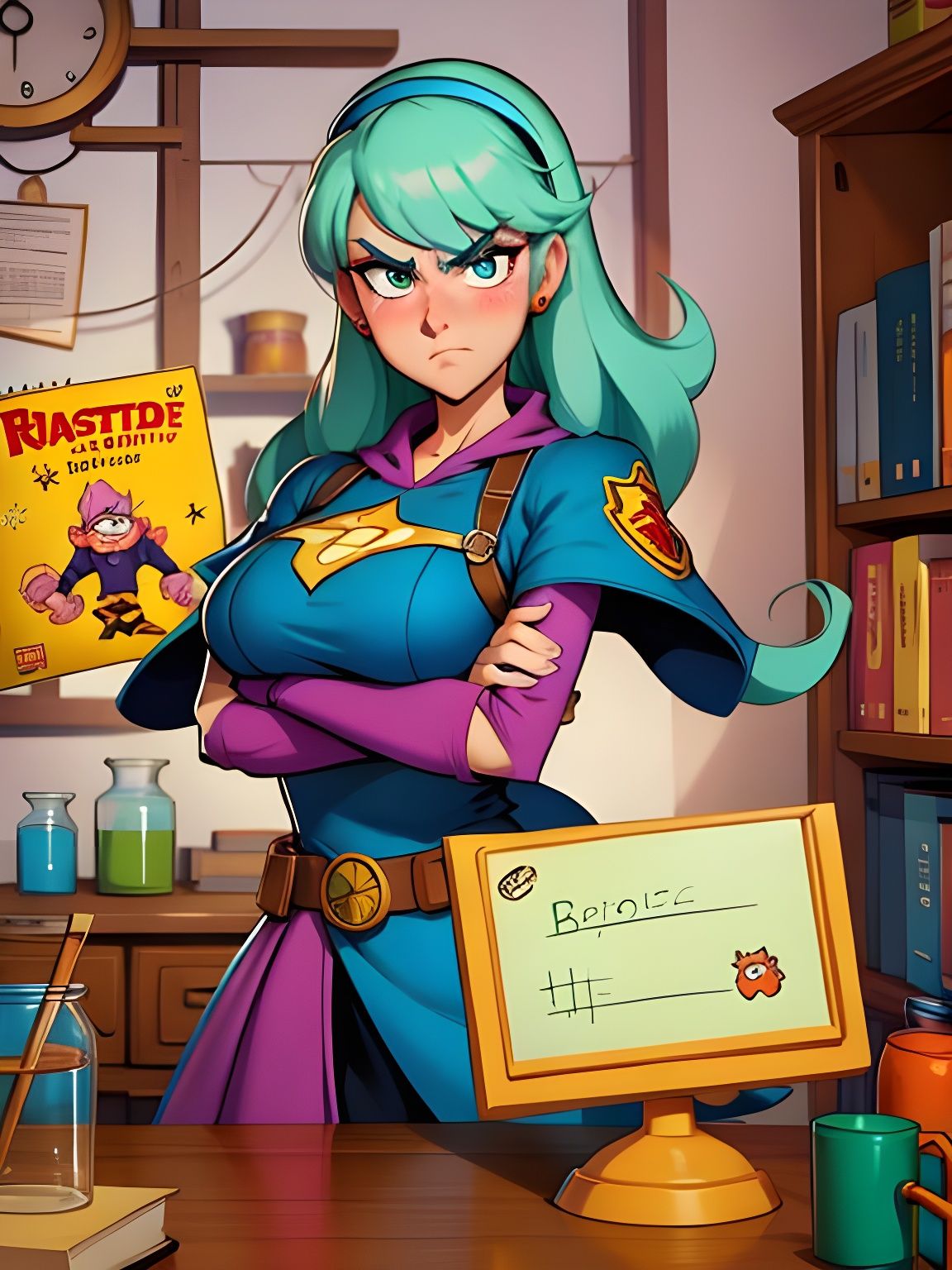 Angry Alchemist in Cartoon Style Lab