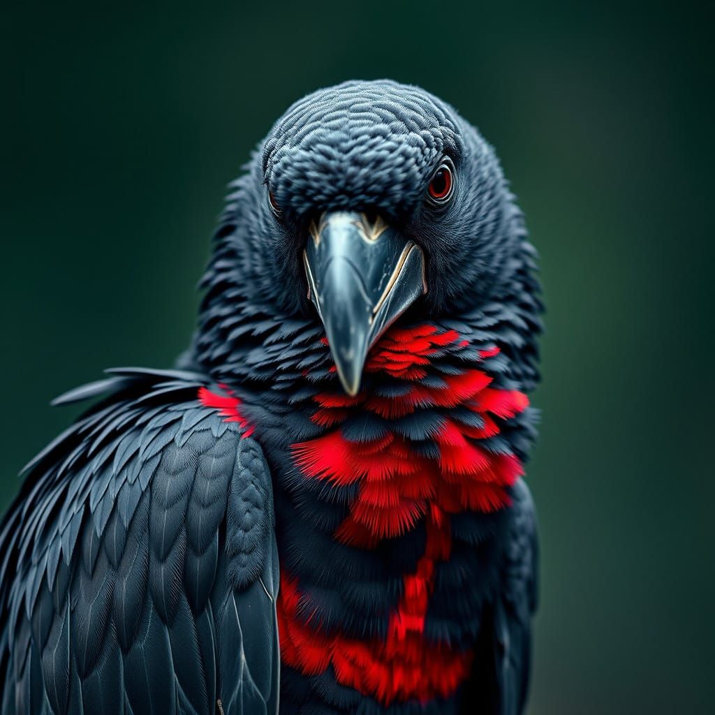 Mysterious Black Parrot with Vibrant Red Chest Feathers