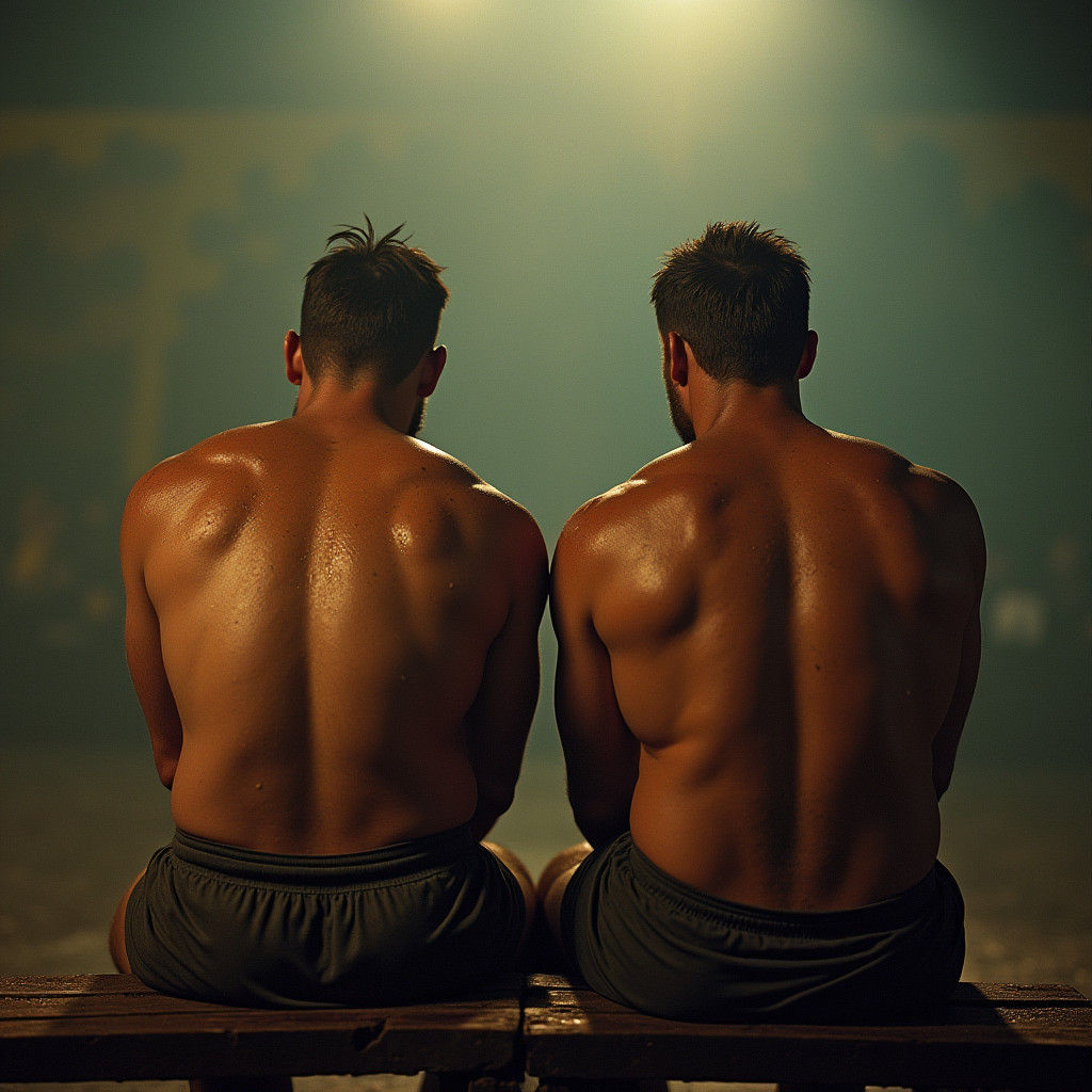 Rugby Players on Bench in Cinematic Lighting