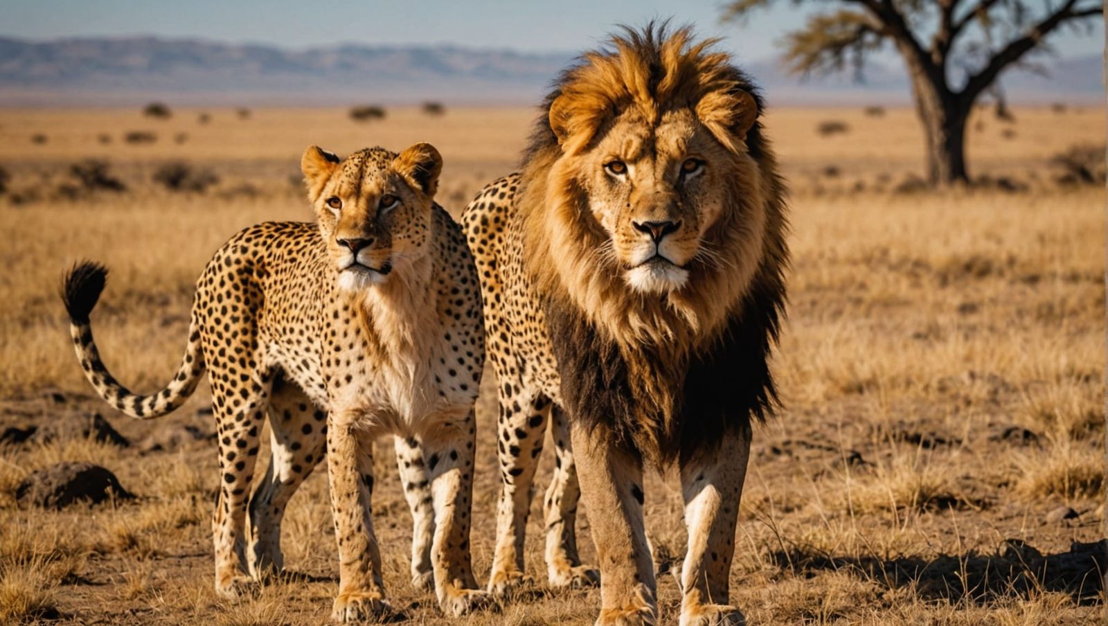 Lion and Cheetah: Savanna Sunset Majesty