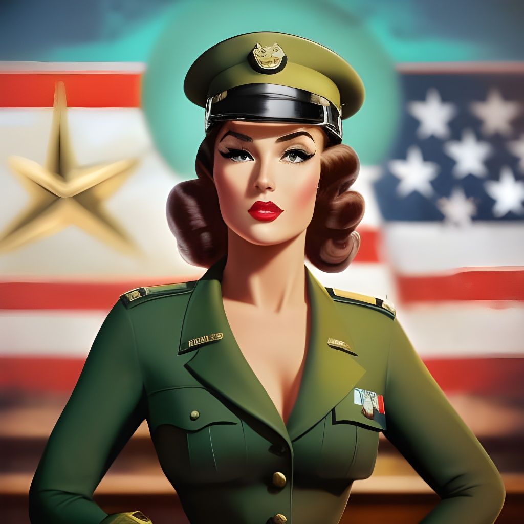 Pin-Up Cartoon of Military Woman in Diner