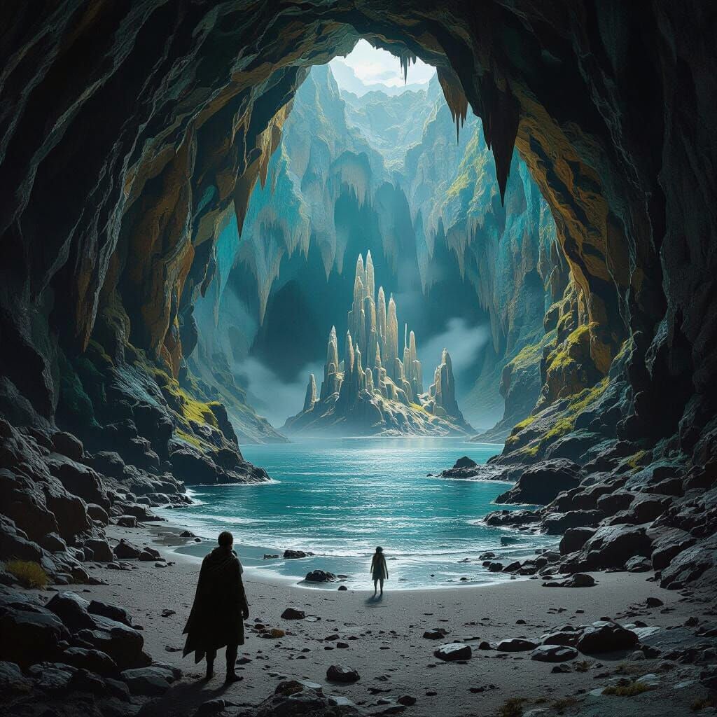 Colossal Cavern with Misty Lake, Matte Painting