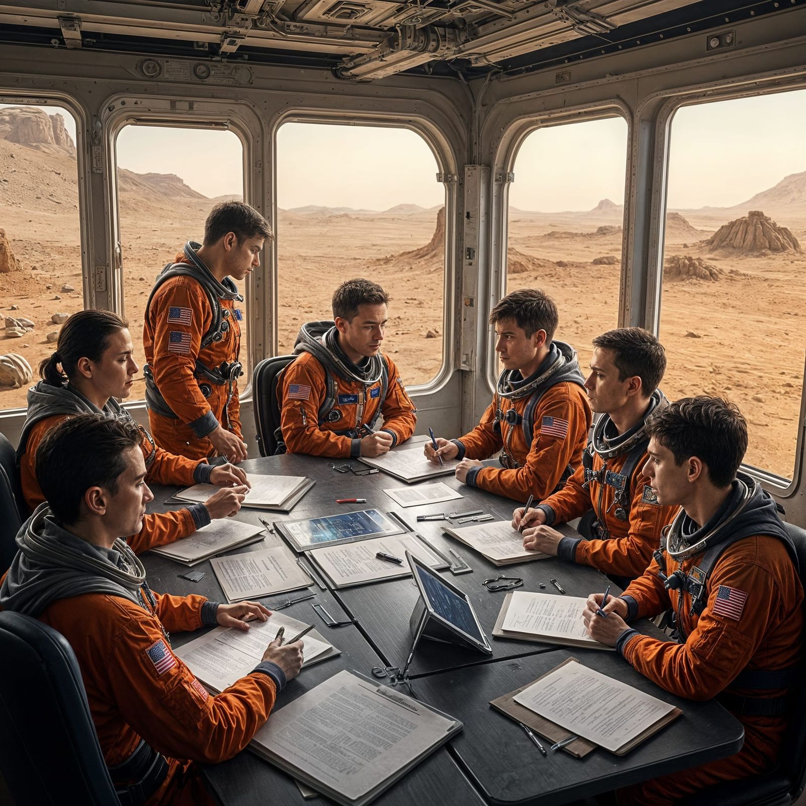 Astronauts in Briefing on Mars