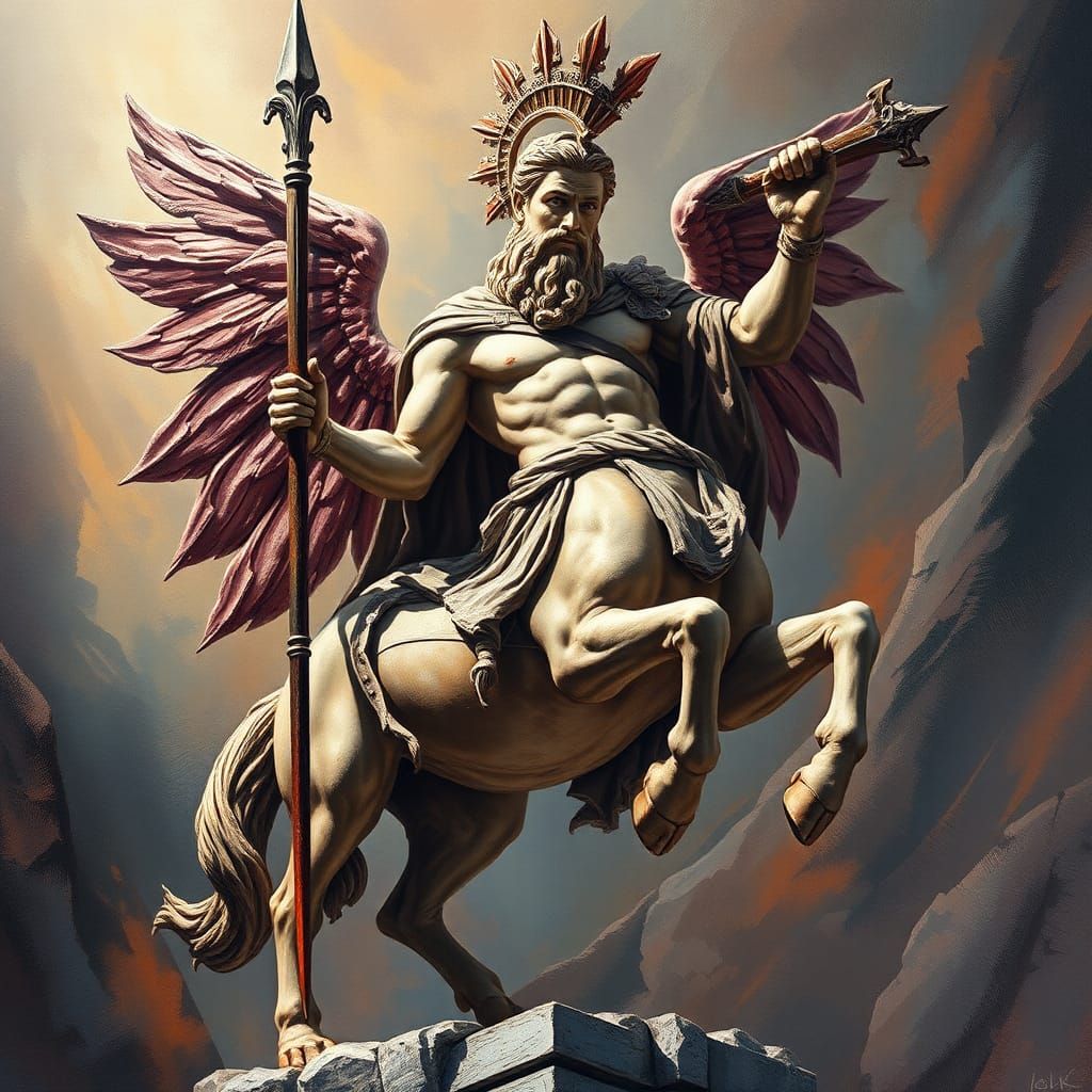 Centaur Warrior Statue in Gouache Style