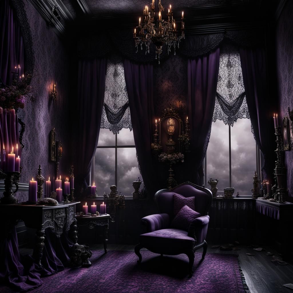 Gothic Vintage Room with Lace and Skulls